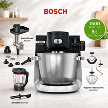 Bosch 1600 W Dijital Standlı Mikser, 5,5 L Çelik Hazne, Tartı ve Zamanlayıcı - Kıyma Aparatı + Blender + Çırpıcı + Karıştırıcı + Hamur Kancası