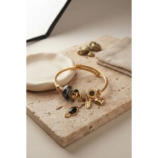 Havor Siyah Kedi Model Gold Renk Charmlı Bileklik