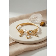 Havor Swan Model Gold Renk Beyaz Charmlı Bileklik