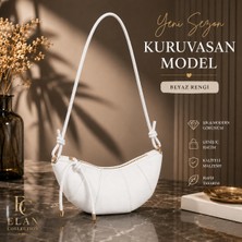 Elan Collection Kadın Yeni Sezon Premium Yumuşak Suni Deri Kuruvasan Tarz Çapraz ve Omuz Çantası Beyaz