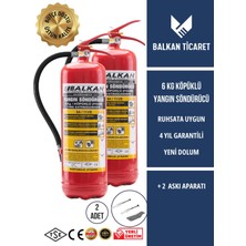 Balkan Ticaret Köpüklü Yangın Söndürme Tüpü 6 kg 2 Adet 4 Yıllık Ruhsata Uygun (Askı Aparatı)