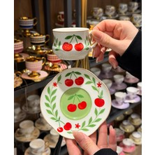 On Dekor 6 Kişilik Porselen Cherry Kahve Fincanı