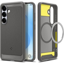 1001 Galaxy S25 ile Uyumlu Magnet Kılıf Rugged Armor Mag Fit Üst Düzey Koruma Gri Karbon Kapak - Acs0