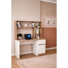 Rudu Asel Çalışma Bilgisayar Masası 104X51X150 cm Raflı 1 Çekmeceli 1 Kapaklı Beyaz