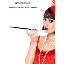 Ulu Pazarlama 1920'LER 1990'LAR Gatsby Kadın Aksesuar Seti – Kırmızı Charleston Saç Bandı ve Sigaralık