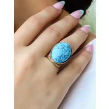 Esha Store Doğal Taş Oval Firuze Doğal Taşlı Ayarlanabilir Kadın Yüzük EUY13F