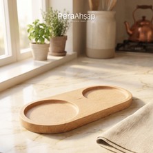 Pera Wooden Duo L 2 Oyuklu Kayın Ahşap Çerezlik Sosluk Sunum Altlığı 27X12 cm