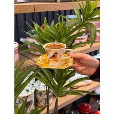 On Dekor 6 Kişilik Porselen Lavin Bird Yellow Kahve Fincanı