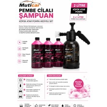Muticar Pembe Cilalı Oto Şampuan Seti 3 x 1 Litre + 2 Litre Köpük Atar Basınçlı Pompa Hediyeli Oto Yıkama Seti