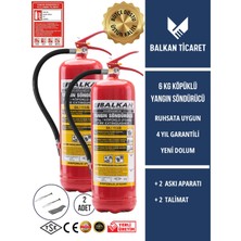 Balkan Ticaret Köpüklü Yangın Tüpü 6 kg 2 Adet 4 Yıllık Ruhsata Uygun (Askı Aparatı, Talimat)
