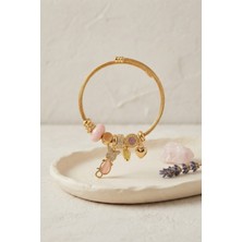 Havor Pembe Kedi Model Gold Renk Charmlı Bileklik