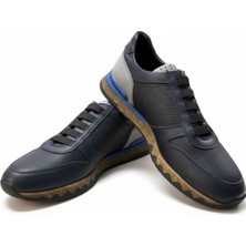 Zueofficial Hakiki Deri Erkek Günlük Sneaker Ayakkabı Rahat Hafif  Lacivert Casual Spor Ayakkabı