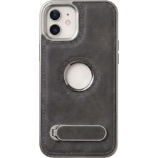CepStok iPhone 12/12 Pro Kılıf Standlı Pu Deri Içi Kadife Silikon Kapak