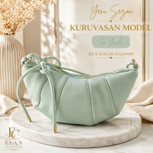 Elan Collection Kadın Yeni Sezon Premium Yumuşak Suni Deri Kuruvasan Model Çapraz ve Omuz Çantası Su Yeşili (Turkuaz)