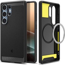 1001 Galaxy S25 Ultra ile Uyumlu Magnet Kılıf Rugged Armor Mag Fit Üst Düzey Koruma Siyah Karbon Kapa