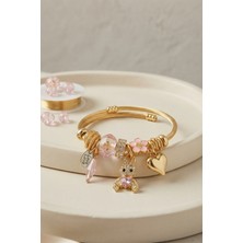 Havor Tavşan Model Gold Renk Pembe Charmlı Bileklik