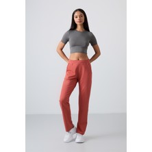 Tommy Life Kiremit Yüksek Bel Cepli Rahat Form Klasik Paça Kadın Eşofman Alt - 94584