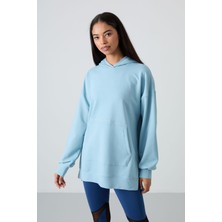 Tommy Life Açık Mavi Balon Kol Yazı Nakışlı Kadın Oversize Tunik Sweatshirt - 97163