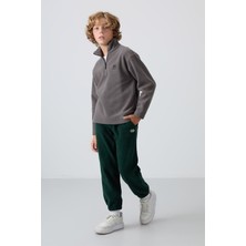 Tommy Life Çam Yeşil Kalın Yumuşak Dokulu Standart Fit Nakışlı Polar Erkek Çocuk Eşofman Alt - 11220