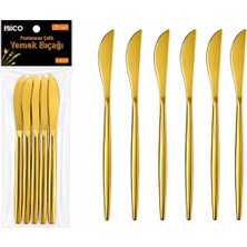 6 Parça Yemek Bıçağı Seti - Parlak Altın Renk - 21 cm  Midastech