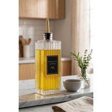 Makri Home Thery 850 ml Çizgili Cam Yağdanlık, Gold Akıtmaz Başlıklı, 7X7X26