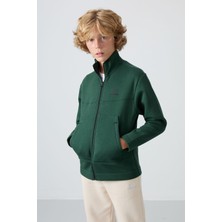 Tommy Life Çam Yeşil Pamuklu Kalın İçi Tüylü Yumuşak Dokulu Standart Fit Nakışlı Erkek Çocuk Sweatshirt - 11245