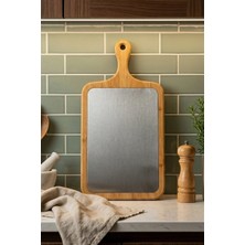 Makri Home Çift Taraflı Paslanmaz Metal Yüzeyli Bambu Kesme Tahtası - Doğal Ahşap Sunum ve Doğrama Tahtası