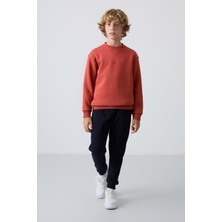 Tommy Life Kiremit-Lacivert Pamuklu Kalın İçi Tüylü Standart Fit Nakışlı Erkek Çocuk Eşofman Takım - 11249