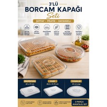 Makri Home 3'lü Borcam Kapağı Seti (Dikdörtgen-40 × 27 cm + Kare-28,2 × 31,75 cm + Yuvarlak-32 cm Çap) – Şeffaf Saklama ve Koruma Kapakları