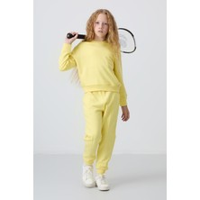 Tommy Life Sarı Pamuklu İçi Tüylü Yumuşak Dokulu Oversize Nakışlı Kız Çocuk Eşofman Takım - 75145