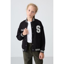 Tommy Life Siyah Pamuklu İçi Tüylü Yumuşak Dokulu Standart Fit Nakışlı Kız Çocuk Kolej Ceket - 75163