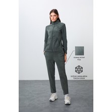Tommy Life Haki Kalın Yumuşak Dokulu Dik Yaka Oversize Nakışlı Polar Kadın Eşofman Takım -95339