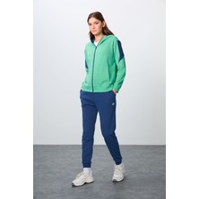 Tommy Life Su Yeşili-Parlament Pamuklu Kalın Kapüşonlu Oversize Fit Kadın Eşofman Takım - 95343