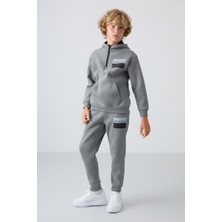 Tommy Life Gri Melanj Pamuklu Kalın İçi Tüylü Standart Fit Baskılı Erkek Çocuk Eşofman Takım - 11246