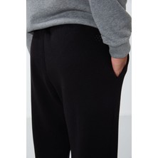 Tommy Life Siyah Pamuklu Kalın İçi Tüylü Yumuşak Dokulu Oversize Nakışlı Erkek Eşofman Altı -82146