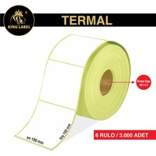 1001 100X100MM Termal Barkod Etiketi 6 Rulo 500'LÜ Sarım Toplam 3000 Etiket