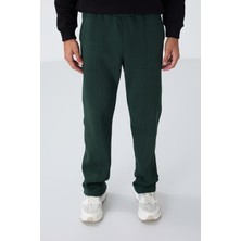 Tommy Life Çam Yeşil Pamuklu Kalın İçi Tüylü Yumuşak Dokulu Oversize Nakışlı Erkek Eşofman Altı -82146