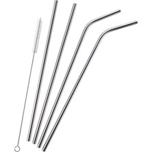 1001 4'lü Paslanmaz Çelik Pipet ve Temizleme Fırçası, Meşrubat Pipeti, Yüksek Kalite, Çevre Dostu