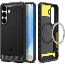 1001 Galaxy S25 ile Uyumlu Magnet Kılıf Rugged Armor Mag Fit Üst Düzey Koruma Siyah Karbon Kapak - Ac