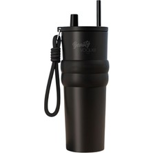 1001 Çelik Termos Bardak - Çift Yalıtımlı Pipetli Mug - Mat Siyah-Sıcak-Soğuk