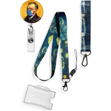 1001 Gogh Yıldızlı Geceler 4 Lü Set Boyun Ipi Anahtarlık Yoyo Yaka Kartlığı