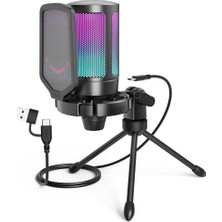 1001 Ampligame A6V Yayıncı - Oyuncu - Gamer - Podcast - Youtuber Rgb USB Mikrofon (Siyah)