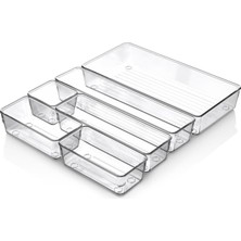 1001 ® 6'lı Şeffaf Çekmece Düzenleyici Seti – Plastik Organizer Kutular | Makyaj, Ofis, Mutfak ve