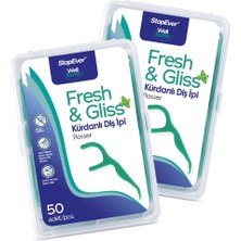 1001 Fresh & Gliss Kürdanlı Diş Ipi 2'li Paket (100 Adet) | Nane Aromalı | Diş Arası Temizliği, A
