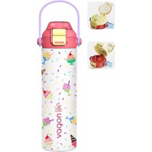 1001 600 ml Tek Kapak Çift Kullanım Pipetli Rahat Içim Kulplu Paslanmaz Çelik Termos FF1111-600ML Be