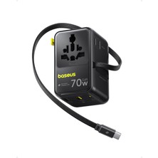 1001 Evrensel Priz Adaptörü 70W Geri Çekilebilir Kablolu, 2 Ac Prizi + 2usb-A + 1usb-C ile Uluslararas