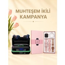 Northcity Kadınlara Özel Akıllı Saat ve Bluetooth Kulaklık Hediye Seti - Kordonlu, Sağlık Takibi ve 117 Spor Modu