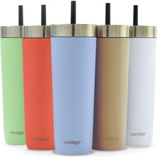 1001 No-Spill Tumbler Yalıtımlı Su Şişesi, Pipetli, Mavi, 720 ml