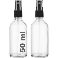 1001 50 ml Kapaklı Siyah Sprey Şeffaf 50 cc Fısfıs Kolonya Dezenfektan Şeffaf Cam Şişe 2 Adet (Şe