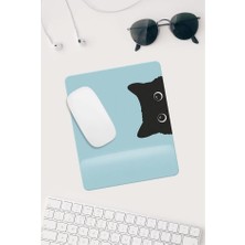1001 HOBISHOP(107) Jel Dolgulu Pvc Yüzey Mavi Kedi Çizimli Bilek Destekli Dikdörtgen Mouse Pad Mouse A